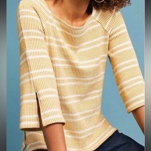 Anthropologie Postmark 3/4 sleeve shirt top blouse CL Sweater striped mustard
